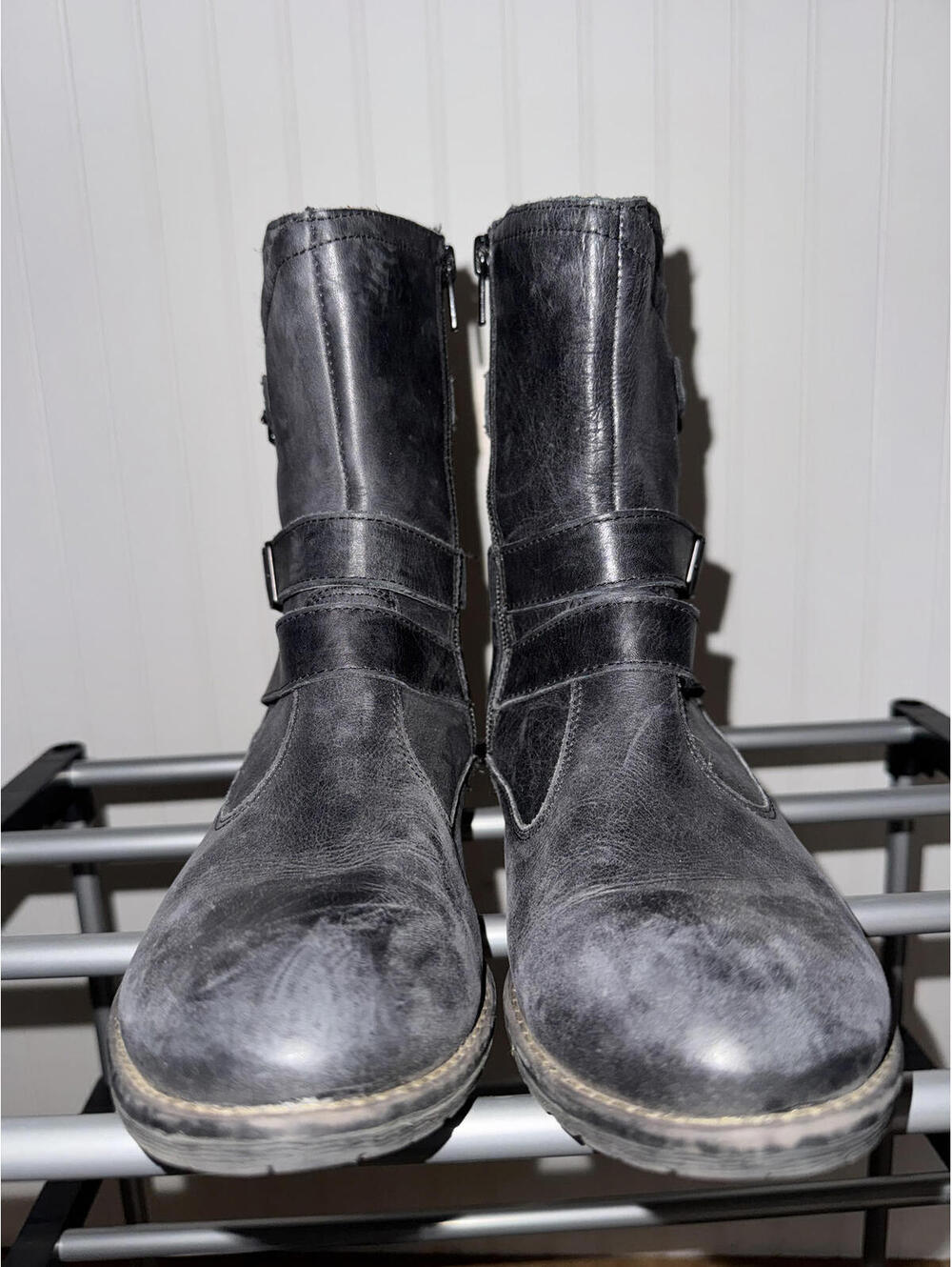 Montana Black Leather Ankle Boots with Buckle Straps